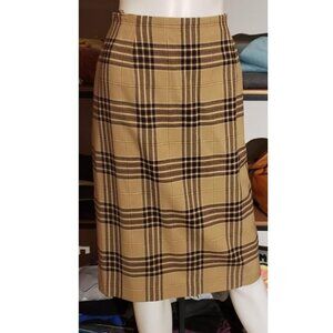 beige plaid virgin wool midi skirt medium / jupe carreaux beige laine